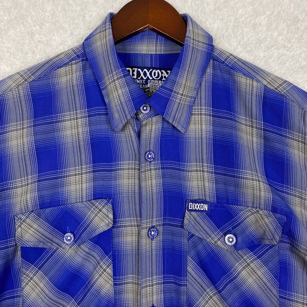 DIXXON Shirt Mens L Blue Plaid Ocean Blvd Bamboo Short Sleeve - Picture 2 of 8
